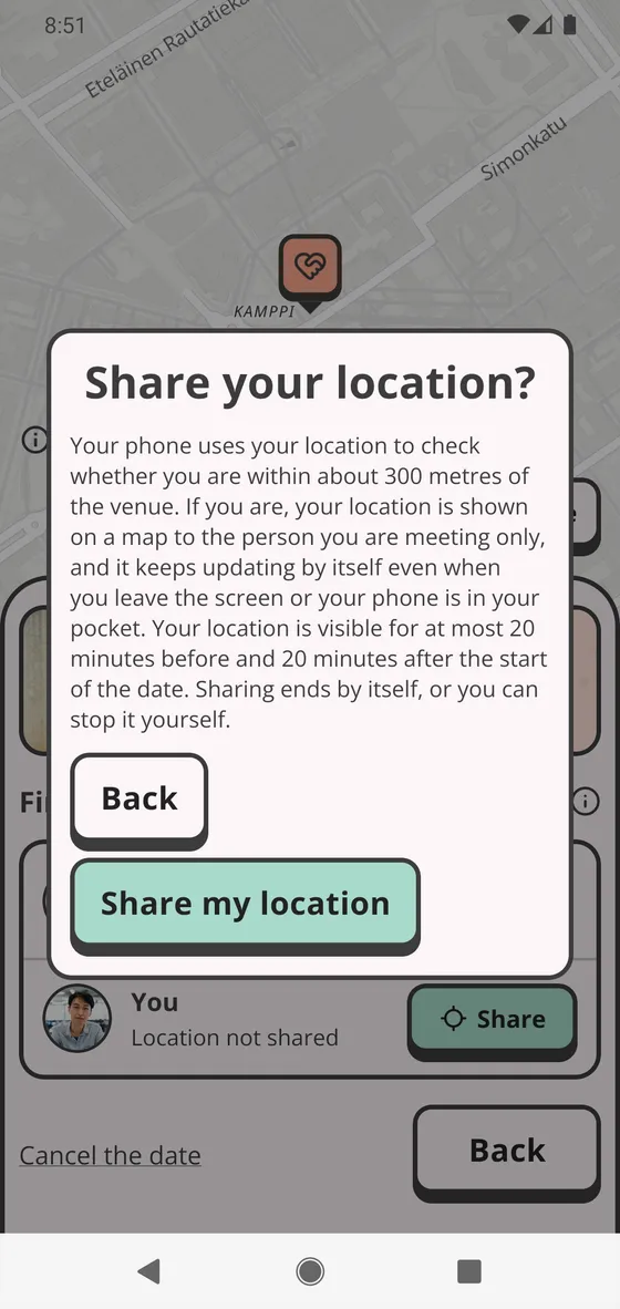 The question Share your location? and its explanation