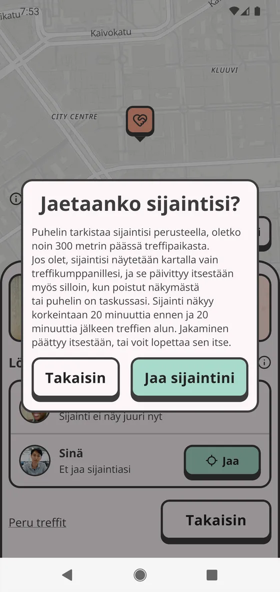 Kysymys Jaetaanko sijaintisi? ja sen selitys