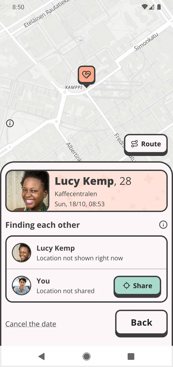 The venue map and the Share my location button